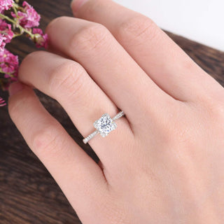 1.60 CT Round Cut Solitaire Pave Setting Moissanite Engagement Ring - crownmoissanite