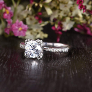 1.60 CT Round Cut Solitaire Pave Setting Moissanite Engagement Ring - crownmoissanite