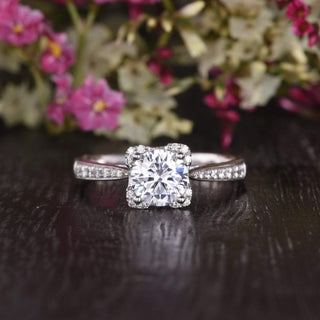 1.60 CT Round Cut Solitaire Pave Setting Moissanite Engagement Ring - crownmoissanite