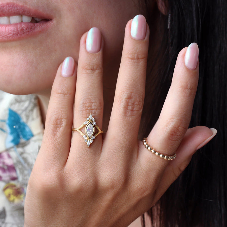 0.50 CT Marquise Moissanite Unique Engagement Ring