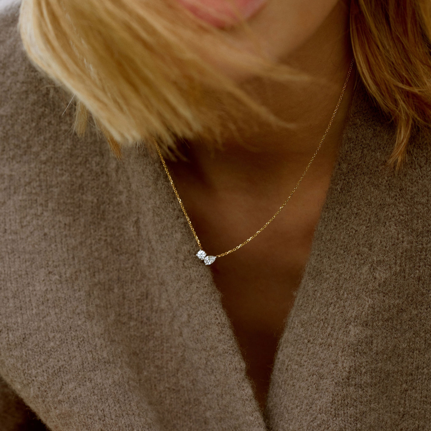 0.42 TCW Round & Pear Moissanite Diamond Two Stones Pendent Necklace - crownmoissanite