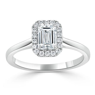 0.75 CT Emerald Cut Halo Moissanite Engagement Ring - crownmoissanite