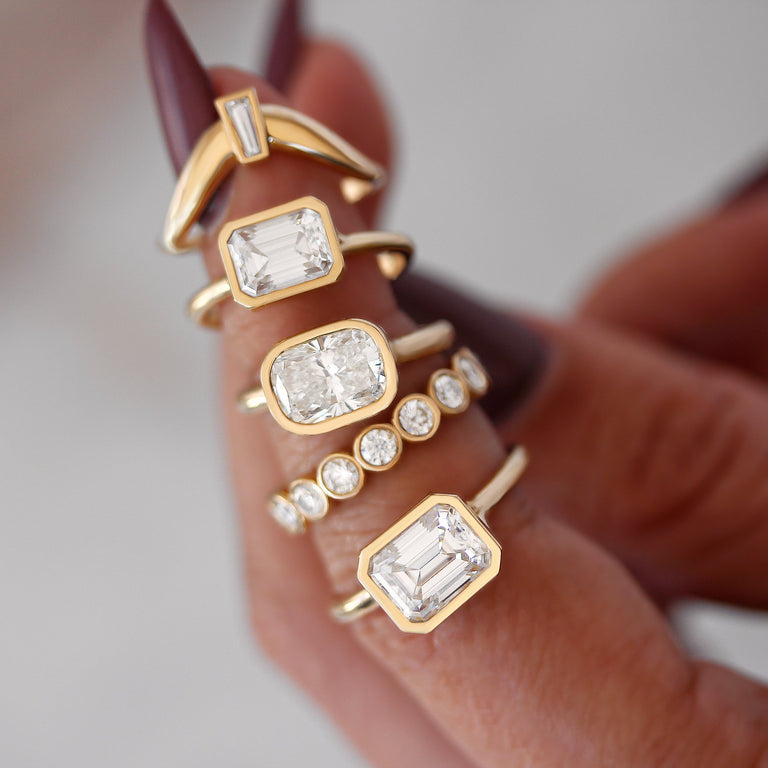 2.0 CT East West Cushion Moissanite Bezel  Engagement Ring