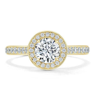 0.75 CT Round Cut Halo Pave Moissanite Engagement Ring - crownmoissanite