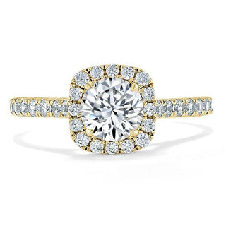 0.75 CT Round Cut Halo Pave Moissanite Engagement Ring - crownmoissanite