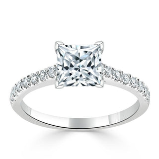 1.0 CT Princess Cut Solitaire Pave Setting Moissanite Engagement Ring - crownmoissanite