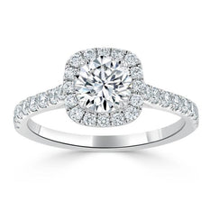 0.75 CT Round Cut Halo Pave Moissanite Engagement Ring - crownmoissanite