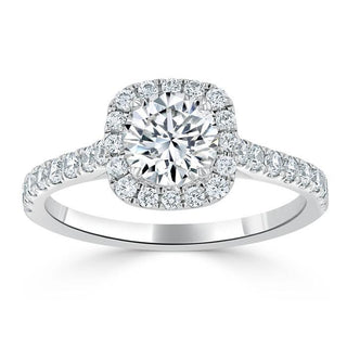 0.75 CT Round Cut Halo Pave Moissanite Engagement Ring - crownmoissanite