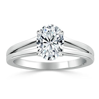 0.94 CT Oval Shaped Moissanite Solitaire Split Shank Engagement Ring - crownmoissanite