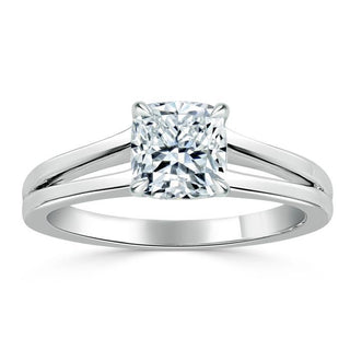 1.0 CT Cushion Cut Solitaire Split Shank Setting Moissanite Engagement Ring - crownmoissanite