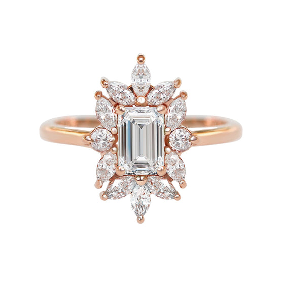 0.70 CT Emerald Moissanite Unique Engagement Ring