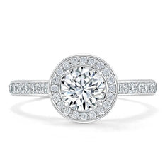 0.75 CT Round Cut Halo Pave Moissanite Engagement Ring - crownmoissanite