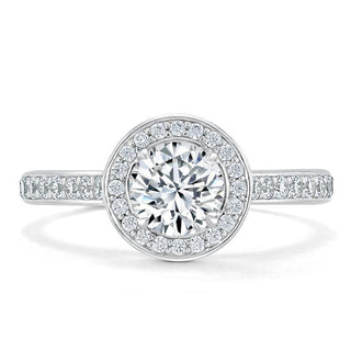 0.75 CT Round Cut Halo Pave Moissanite Engagement Ring - crownmoissanite