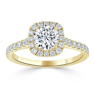 0.75 CT Round Cut Halo Pave Moissanite Engagement Ring - crownmoissanite