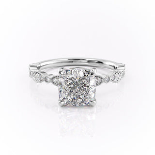 2.15 CT Cushion Cut Pave Moissanite Engagement Ring - crownmoissanite