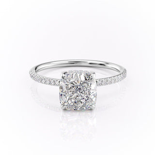 2.15 CT Cushion Cut Solitaire & Pave Moissanite Engagement Ring - crownmoissanite