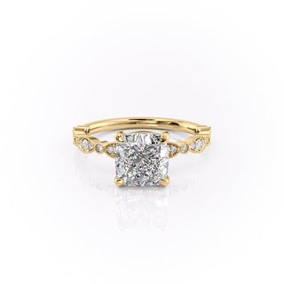 2.15 CT Cushion Cut Pave Moissanite Engagement Ring - crownmoissanite