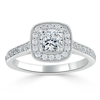 1.0 CT Cushion Shaped Moissanite Halo Engagement Ring - crownmoissanite