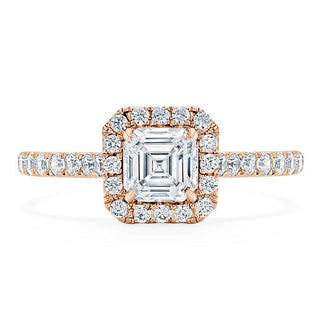 1.0 CT Asscher Cut Halo Pave Moissanite Engagement Ring - crownmoissanite