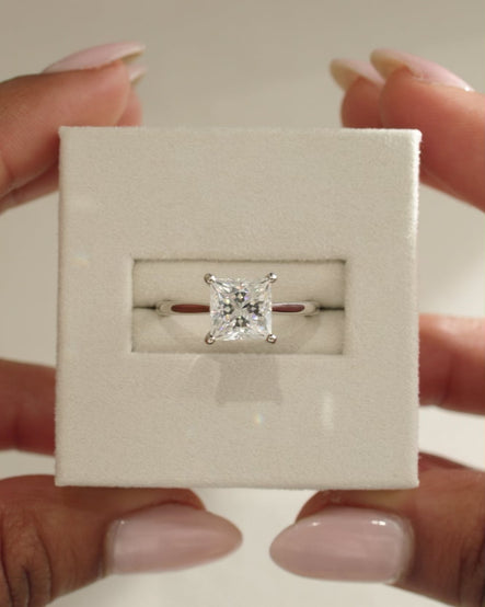 2.0 CT Princess Cut Moissanite Hidden Halo Engagement Ring