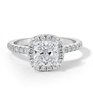 1.50 CT Cushion Cut Halo Pave Setting Moissanite Engagement Ring - crownmoissanite