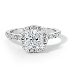 1.50 CT Cushion Shaped Moissanite Halo Engagement Ring - crownmoissanite