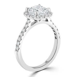 1.50 CT Cushion Cut Halo Pave Setting Moissanite Engagement Ring - crownmoissanite