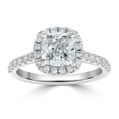1.50 CT Cushion Shaped Moissanite Halo Engagement Ring - crownmoissanite