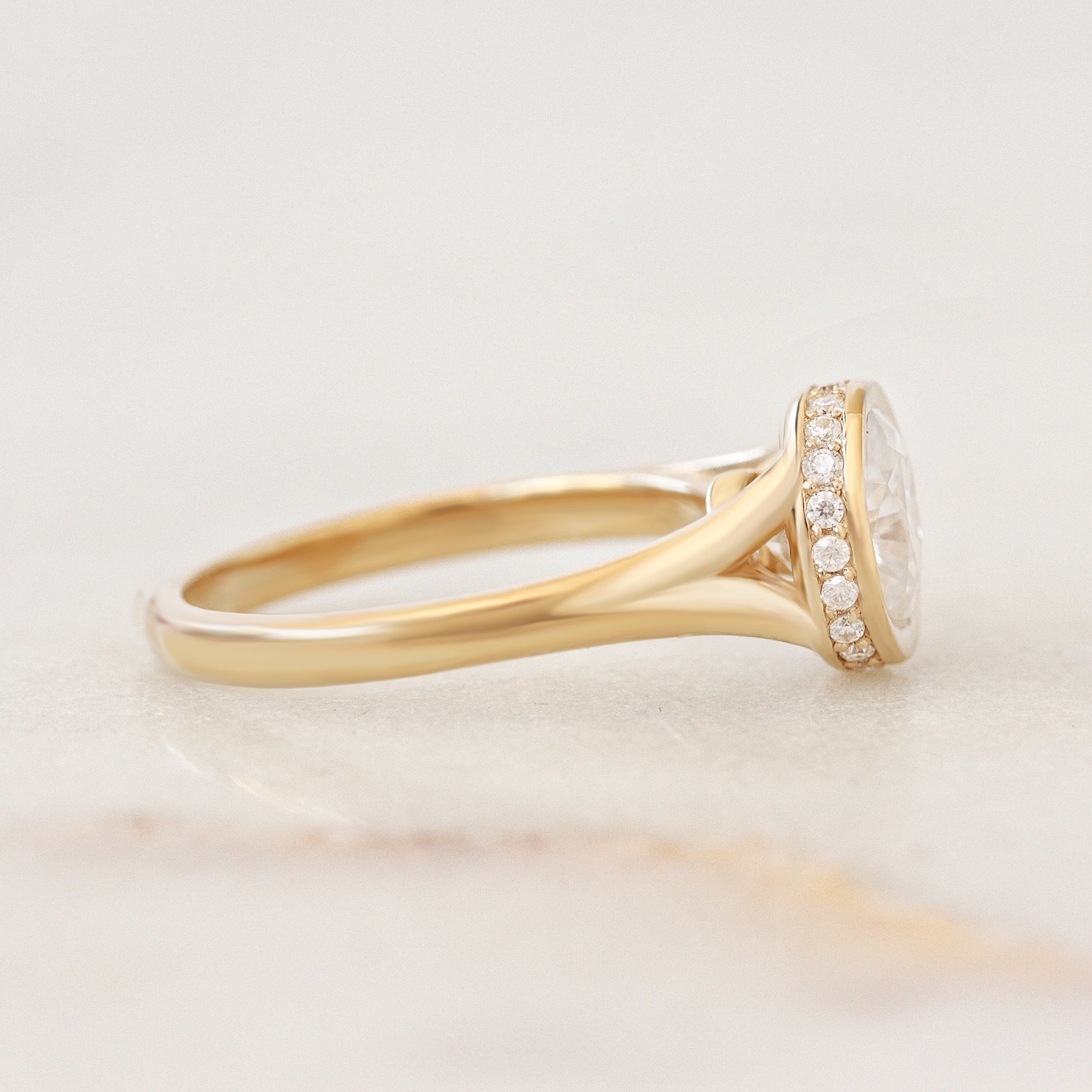 1.50 CT Oval Moissanite Hidden Halo Engagement Ring