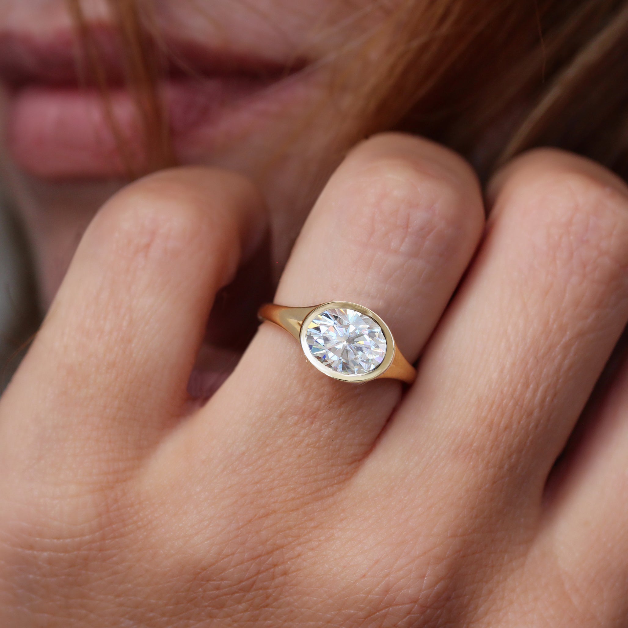 1.50 CT Oval Moissanite Hidden Halo Engagement Ring