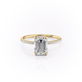 2.10 CT Emerald Cut Hidden Halo Pave Setting Moissanite Engagement Ring - crownmoissanite