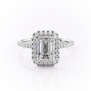 2.10 Emerald Halo Style Moissanite Engagement Ring - crownmoissanite