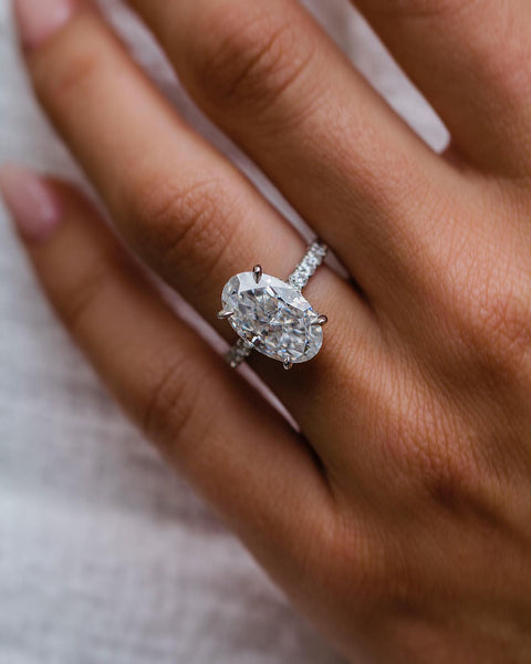 6.20 CT Oval Solitaire Hidden Halo & Pave Moissanite Engagement Ring - crownmoissanite