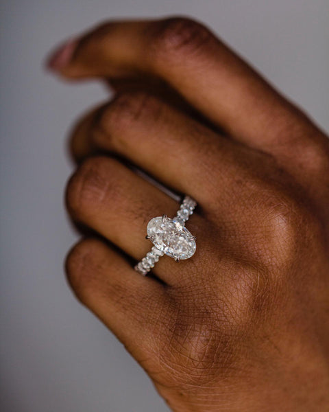 4.10 CT Oval Solitaire Hidden Halo & Pave Moissanite Engagement Ring - crownmoissanite