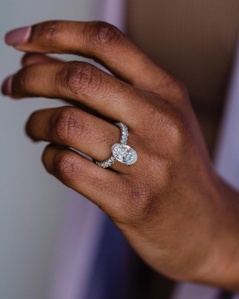 4.10 CT Oval Solitaire Hidden Halo & Pave Moissanite Engagement Ring - crownmoissanite