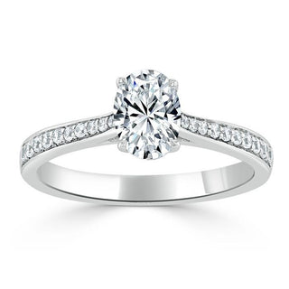 0.94 CT Oval Cut Solitaire Moissanite Engagement Ring With Pave Setting - crownmoissanite