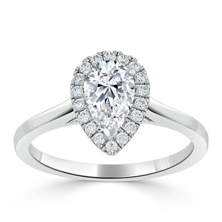 1.0 CT Pear Cut Halo Moissanite Engagement Ring - crownmoissanite