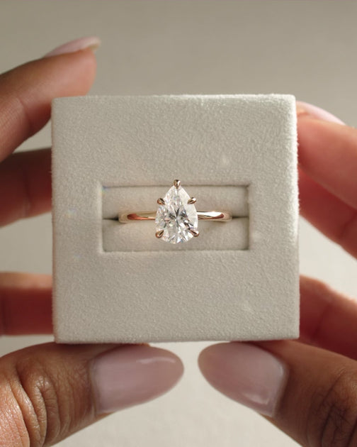 2.0 CT Pear Cut Moissanite Hidden Halo Engagement Ring