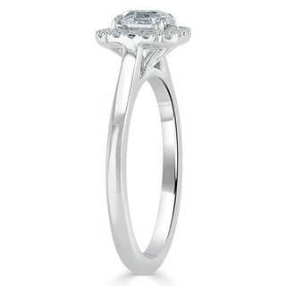 0.75 CT Asscher Shaped Moissanite Halo Engagement Ring - crownmoissanite