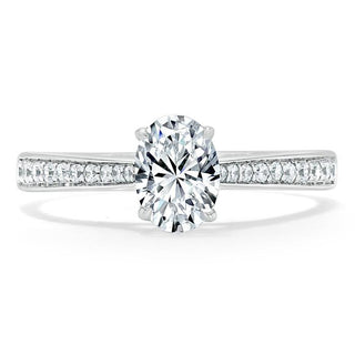 0.94 CT Oval Cut Solitaire Moissanite Engagement Ring With Pave Setting - crownmoissanite