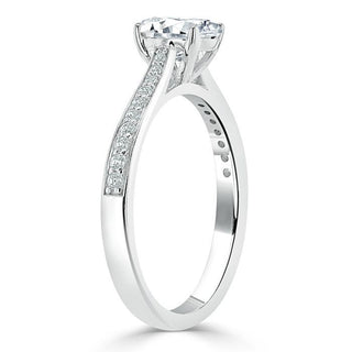 0.94 CT Oval Cut Solitaire Moissanite Engagement Ring With Pave Setting - crownmoissanite