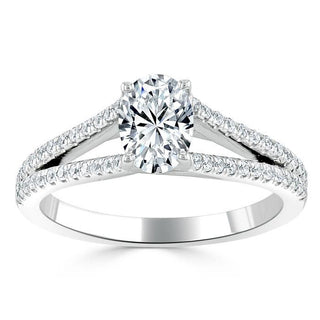 0.75 CT Oval Cut Solitaire Split Shank Style Moissanite Engagement Ring - crownmoissanite