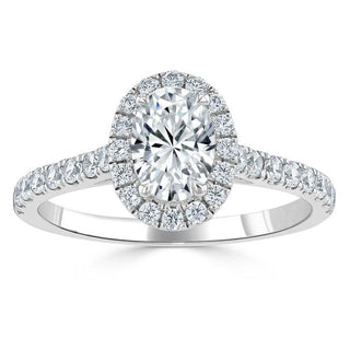 0.94 CT Oval Cut Halo Moissanite Engagement Ring With Pave Setting - crownmoissanite