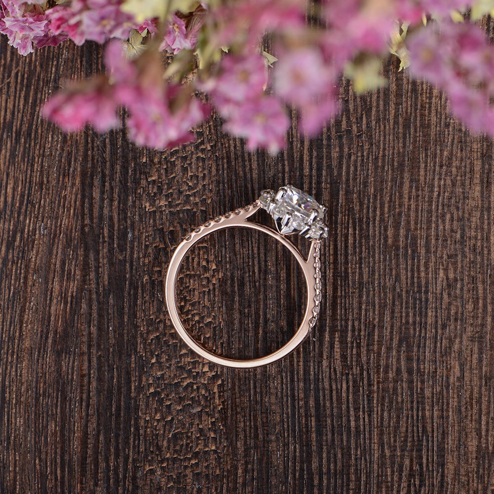 1.35 CT Round Shaped Moissanite Halo Engagement Ring - crownmoissanite