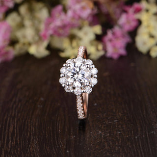 1.35 CT Round Cut Halo Moissanite Engagement Ring - crownmoissanite