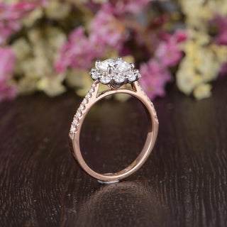 1.35 CT Round Cut Halo Moissanite Engagement Ring - crownmoissanite