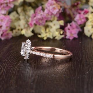 1.35 CT Round Cut Halo Moissanite Engagement Ring - crownmoissanite