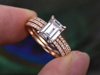 1.0 CT Emerald Cut Solitaire Moissanite Bridal Ring Set - crownmoissanite