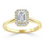 0.75 CT Emerald Cut Halo Moissanite Engagement Ring - crownmoissanite