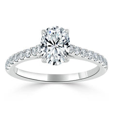 0.94 CT Oval Cut Solitaire Moissanite Engagement Ring With Pave Setting - crownmoissanite